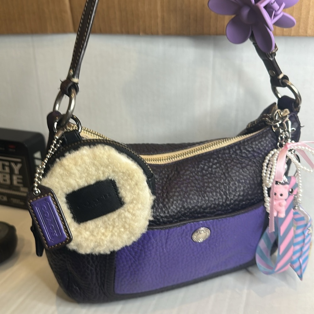 Coach Black and Cream Shearling Coin Purse